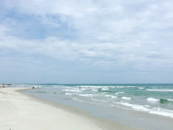 A long beach view of Ocracoke Island in NC