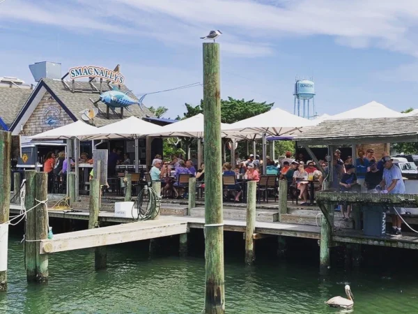 A view of the dock and waters at SmacNallys Waterfront Bar and Grill